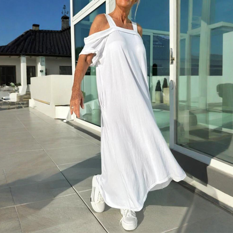 Spécials Été 💃 Robe Longue Décontractée Femme Épaules Dénudées