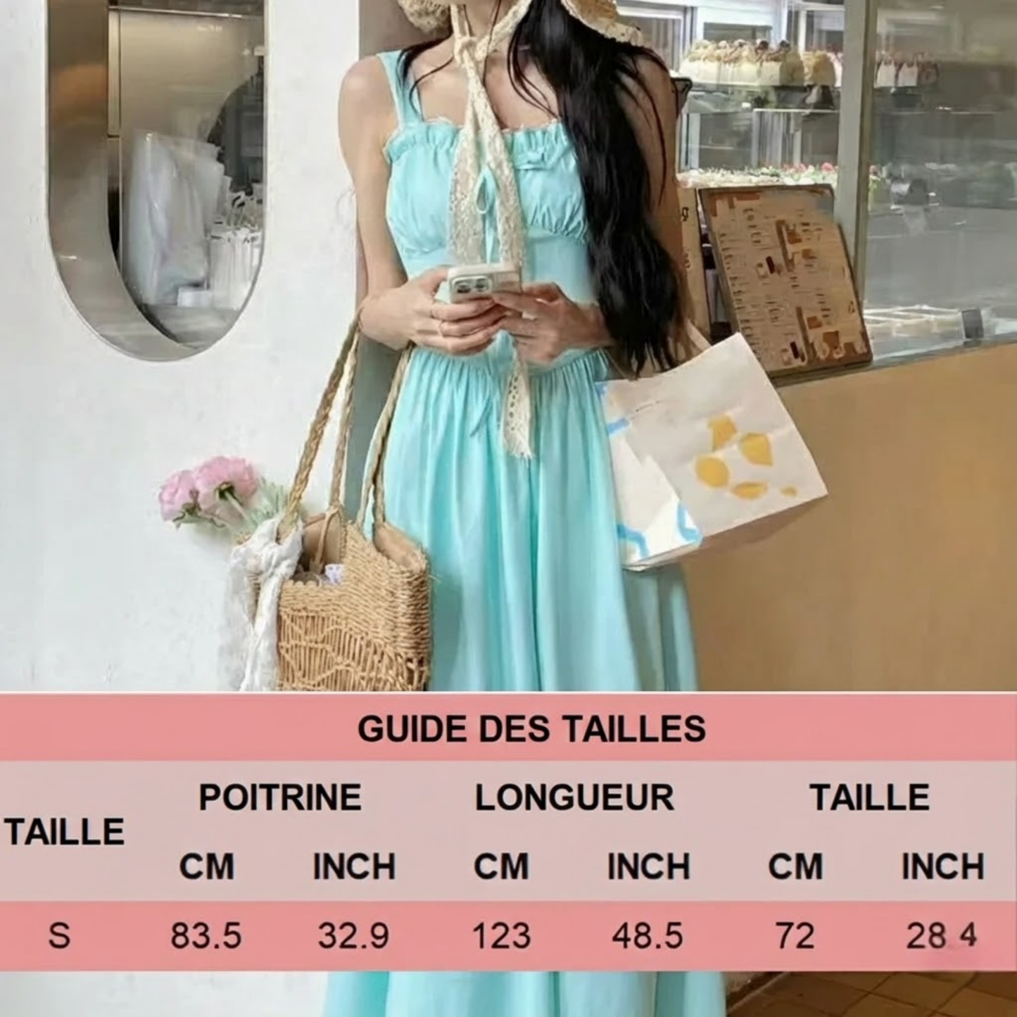 Robe Douce à Encolure Carrée avec Bretelles Fines et Taille Ajustée