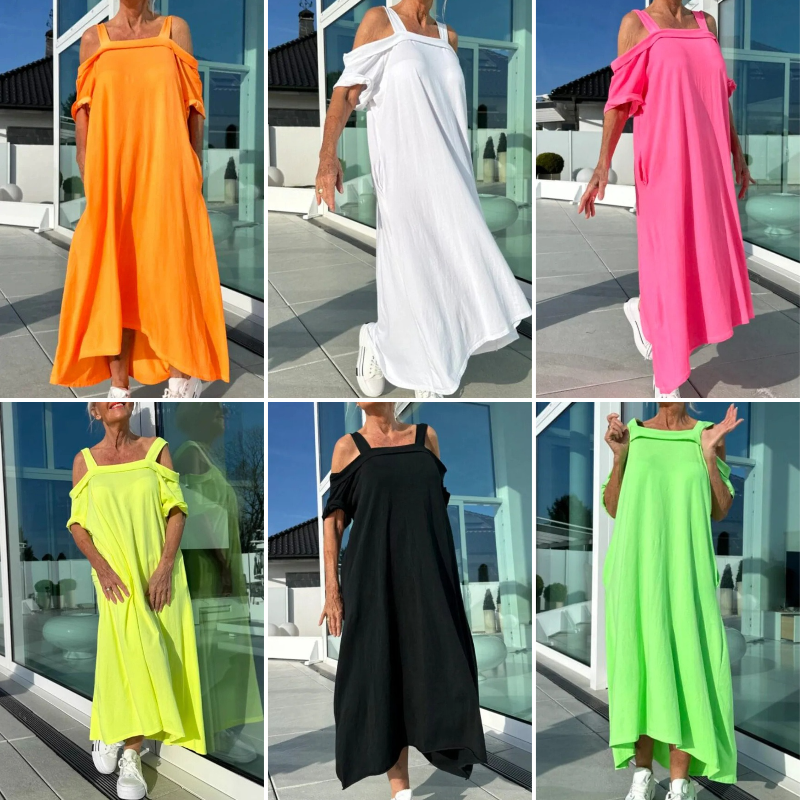Spécials Été 💃 Robe Longue Décontractée Femme Épaules Dénudées
