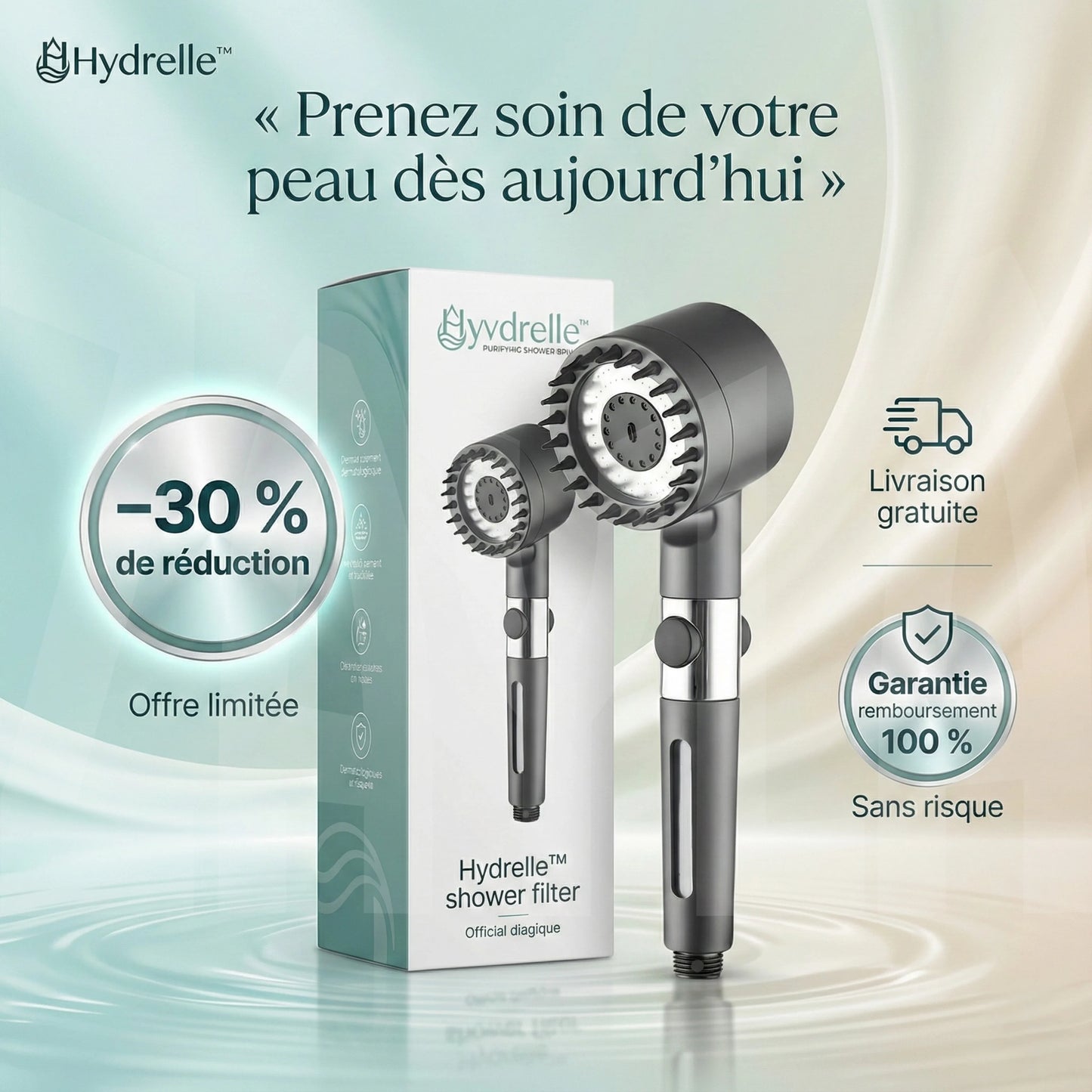 Hydrelle™ — Douche Filtrante Purifiante à Haute Pression — [Filtration contre le chlore]