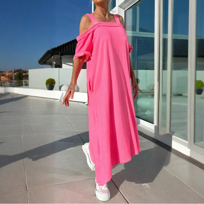 Spécials Été 💃 Robe Longue Décontractée Femme Épaules Dénudées