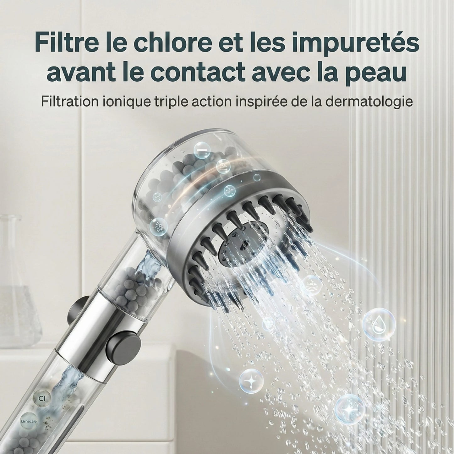 Hydrelle™ — Douche Filtrante Purifiante à Haute Pression — [Filtration contre le chlore]